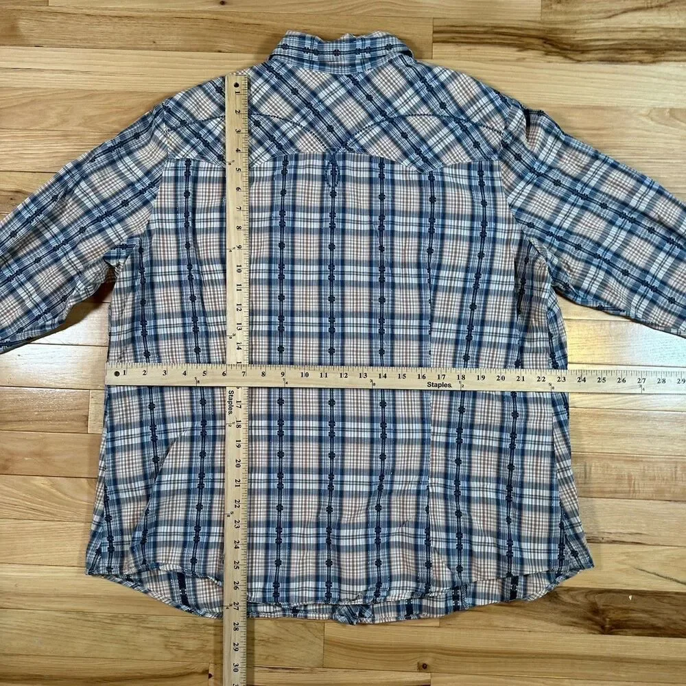 Roper Women's Shirt XL Long Sleeve Pearl Snap Up Western White/Blue/Red Plaid